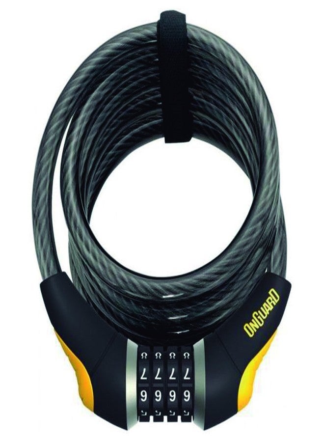 OnGuard Doberman Combo 7.75 ft (240 cm) × 12 mm (0.47 in) Coil Cable Lock – 4-Digit Resettable Combination, Vinyl-Coated Self-Coiling Steel Cable with Mounting Bracket - Image 1