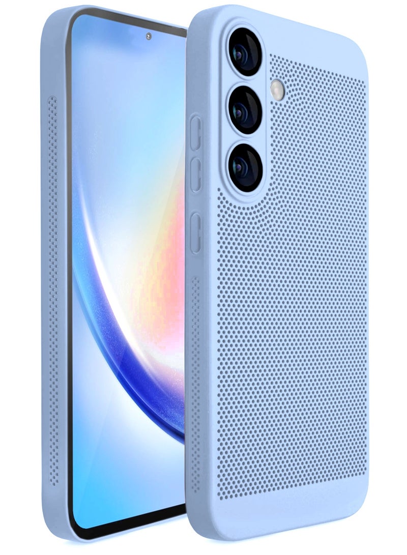 Heat Dissipation Case with Built in Camera Lens Protector Slim Fit Breathable Cooling Anti Fingerprint Hard PC Back Shockproof Cover For Samsung Galaxy A36/A56 (Light Blue)