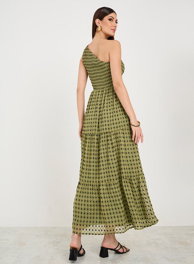 Styli One Shoulder Dobby Tiered Maxi Dress  - Image 4