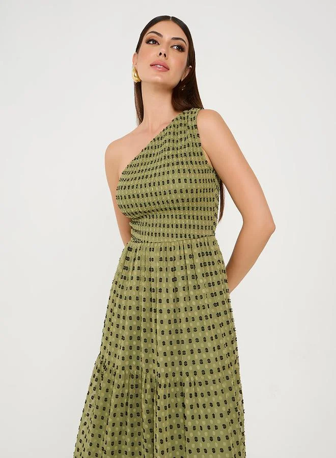 Styli One Shoulder Dobby Tiered Maxi Dress