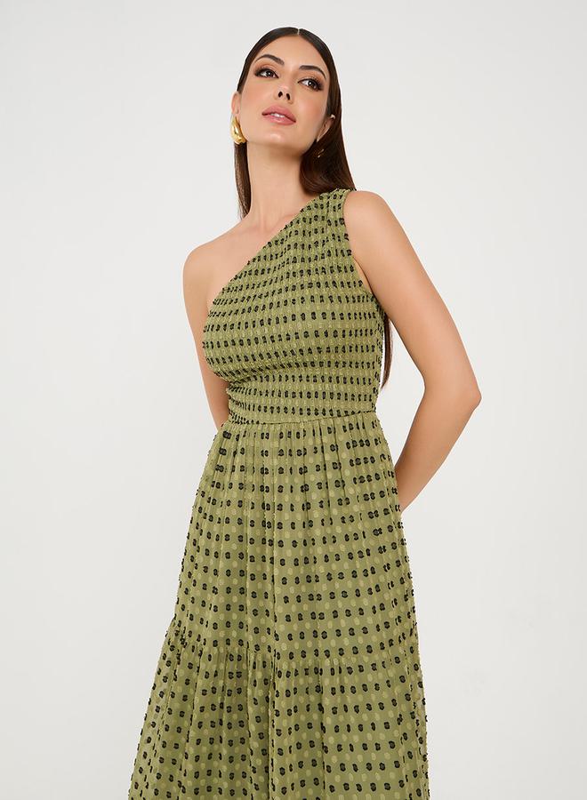 Styli One Shoulder Dobby Tiered Maxi Dress  - Image 2