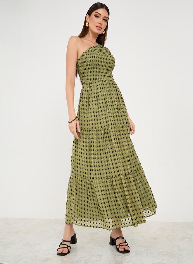 Styli One Shoulder Dobby Tiered Maxi Dress  - Image 1