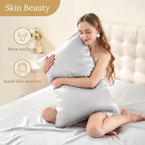 INFIIXSO Mulberry Silk Pillowcase for Hair and Skin, Silk Pillow Cases Queen Size Set of 2 with Hidden Zipper 20x30 Inches, Ultra Soft Cooling Pillow Cases for Hot Sleepers(Light Grey, 2 Pack) - Image 3