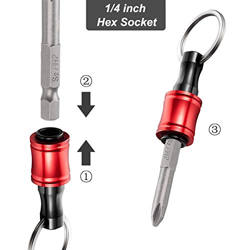 Saipe 6PCS Keychain Extension Bar Aluminum Alloy Screwdriver Bits Holder Set Portable Drill Screw Adapter Quick Release Extension Bar for 1/4inch Hex Shank - Image 4