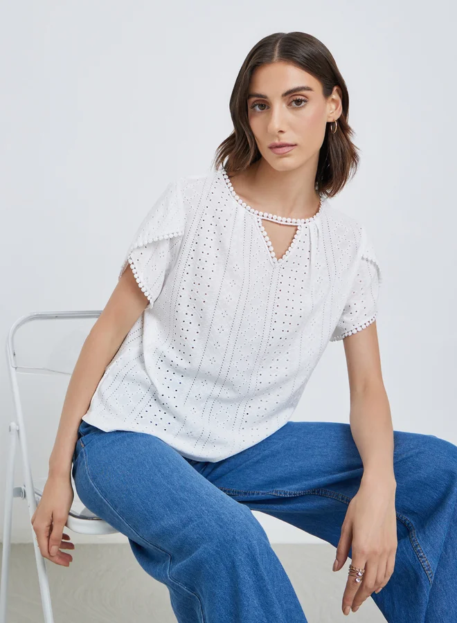 Take Two Take Two Women White Eyelet Top