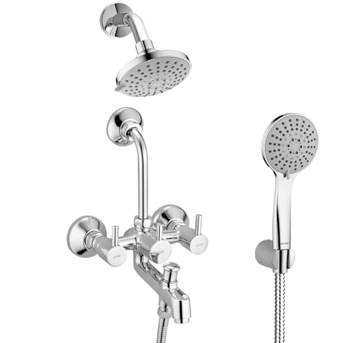 ALTON GRC3830 Brass, 3-in-1 Wall Mixer With 5-Function Overhead and Hand Shower Set (Chrome) - Image 1
