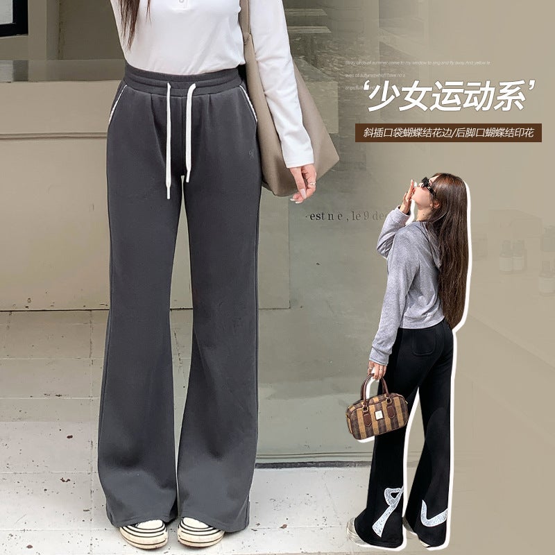 Korean Design Bow Print Plus-Size Slimming Pants Black  - Image 2