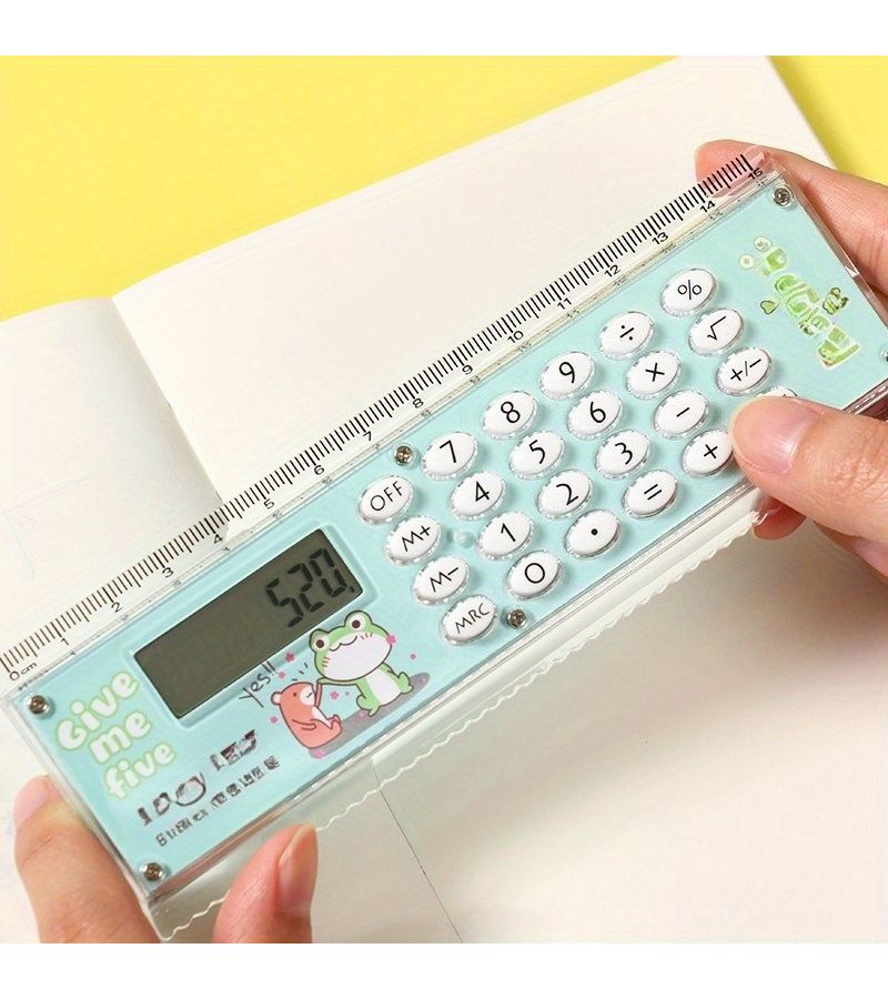 Ultra Thin Calculator with Ruler Random Color Compact Desktop Tool for Students Office - Image 1
