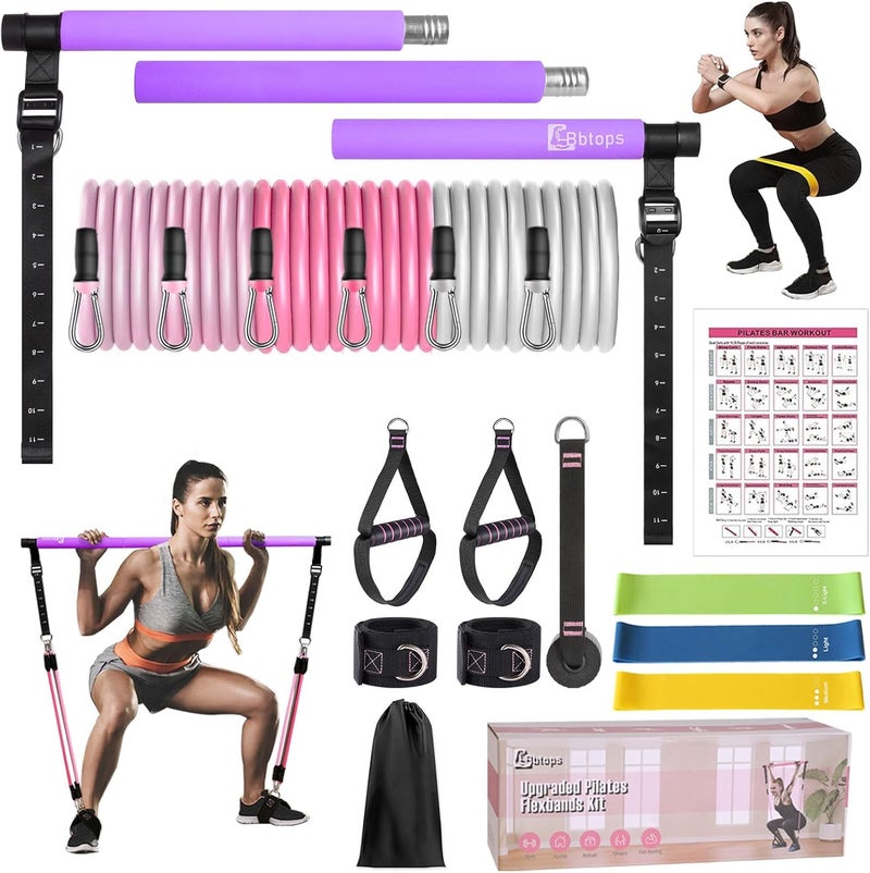 Bbtops Pilates Bar Kit with Resistance Bands,Pilates Bar with Stackable Bands Workout Equipment for Legs,Hip,Waist and Arm,Exercise Fitness Equipment for Women & Men Home Gym Yoga Pilates - Image 1