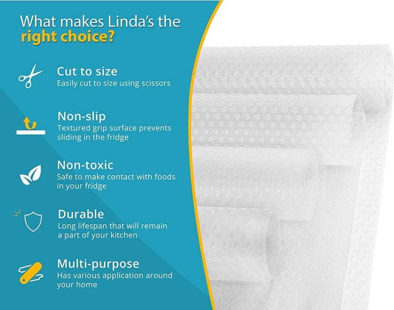 Linda's Essentials Refrigerator Liners for Shelves (8 Pack) by Lindaâ€™s Essentials - Non-Adhesive Drawer and Shelf Liner, BPA-Free Fridge Mats for Kitchen & Cabinets, Easy to Clean, Ideal Household Essentials (Clear) - Image 4
