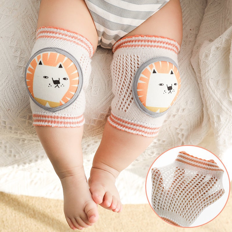 New Summer Children's Knee Pads Large Mesh Breathable Baby Baby Crawling Knee Pads Green Dinosaur + Orange Leopard One size 1-4 years old - Image 4