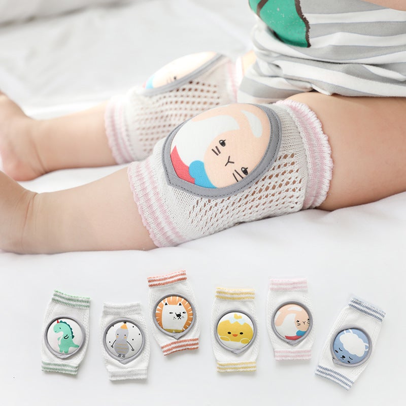 New Summer Children's Knee Pads Large Mesh Breathable Baby Baby Crawling Knee Pads Green Dinosaur + Orange Leopard One size 1-4 years old - Image 2