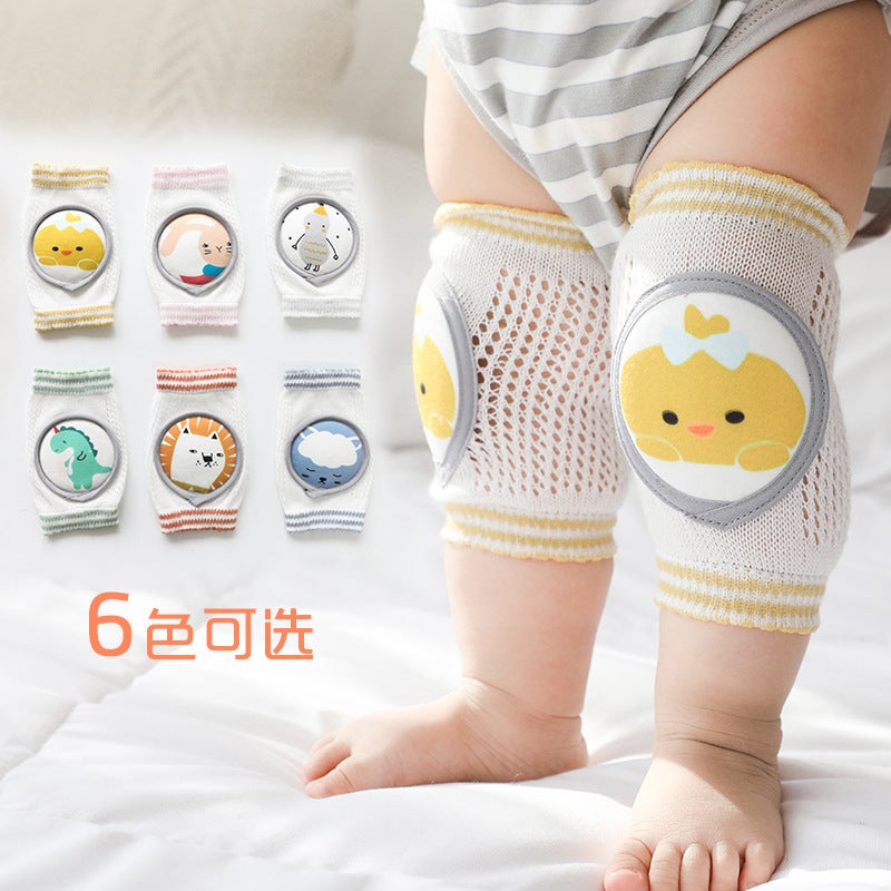 New Summer Children's Knee Pads Large Mesh Breathable Baby Baby Crawling Knee Pads Green Dinosaur + Orange Leopard One size 1-4 years old - Image 1