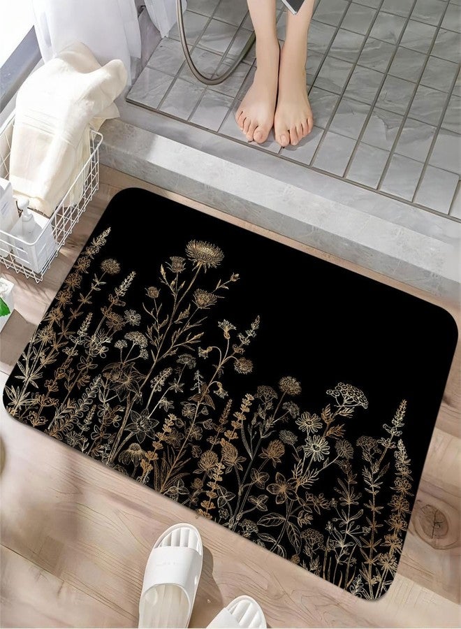 GOAOK Vintage Black and Gold Boho Bathroom Rugs, Black and Tan Cream Floral Aesthetic Dark Wildflower Botanical Flowers Outdoor Rug, Soft Non Slip Floor Rugs for Living Room Doormat, 17x29 - Image 2