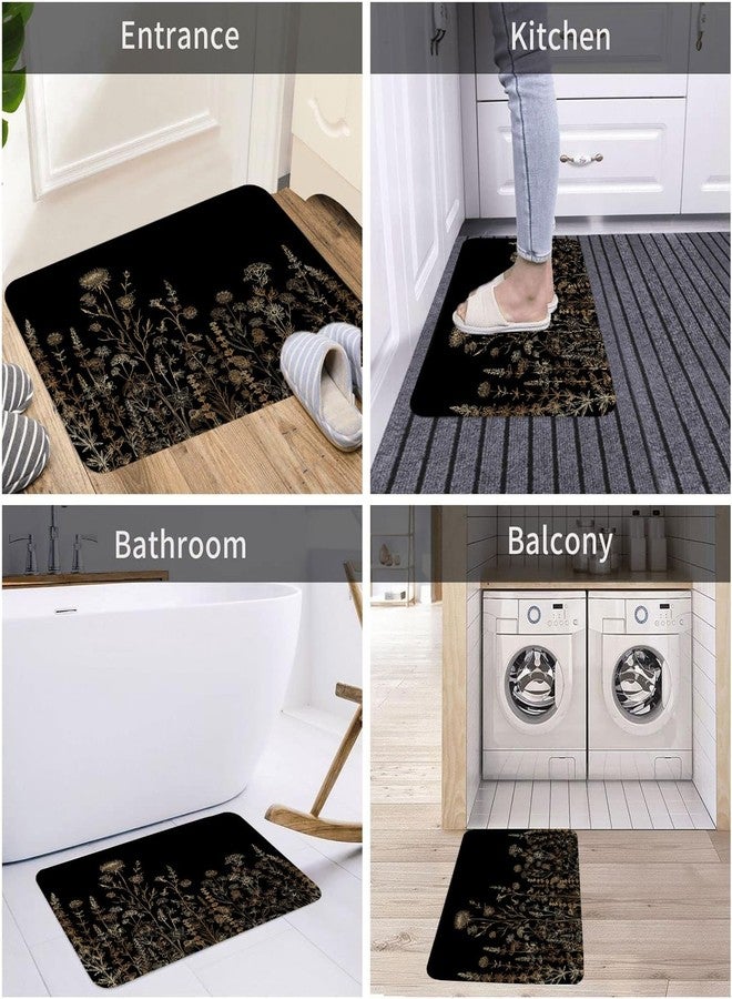 GOAOK Vintage Black and Gold Boho Bathroom Rugs, Black and Tan Cream Floral Aesthetic Dark Wildflower Botanical Flowers Outdoor Rug, Soft Non Slip Floor Rugs for Living Room Doormat, 17x29 - Image 5