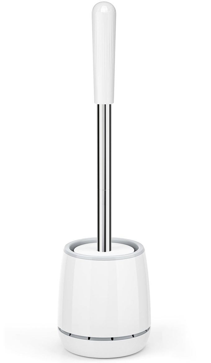 TOILET BRUSH TOILET BRUSH AND HOLDER WITH 304 STAINLESS STEEL HANDLE SPACE SAVING TOILET BOWL BRUSH FOR STORAGE DURABLE BRISTLES TOILET SCRUBBER FOR BATHROOM CLEANING 1 WHITE
