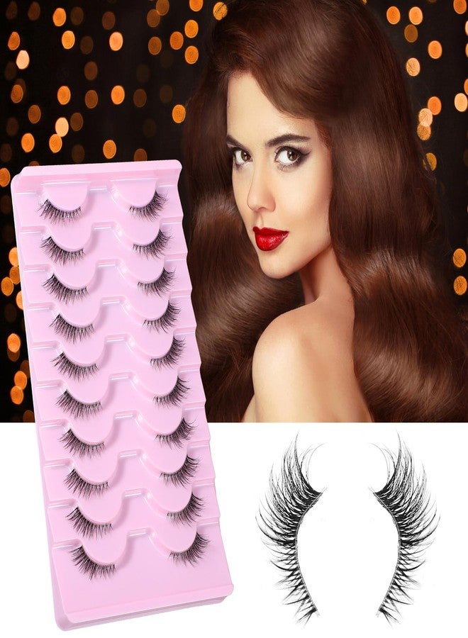 KFHENSOMR 10 Pairs Cat Eyelash, Half Eyelashes Faux Mink Eyelashes, Natural Fluffy Eyelash, Thin Clear Band Lashes for Beginners Daily Makeup (7-15mm) - Image 3