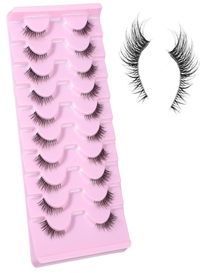 KFHENSOMR 10 Pairs Cat Eyelash, Half Eyelashes Faux Mink Eyelashes, Natural Fluffy Eyelash, Thin Clear Band Lashes for Beginners Daily Makeup (7-15mm) - Image 1