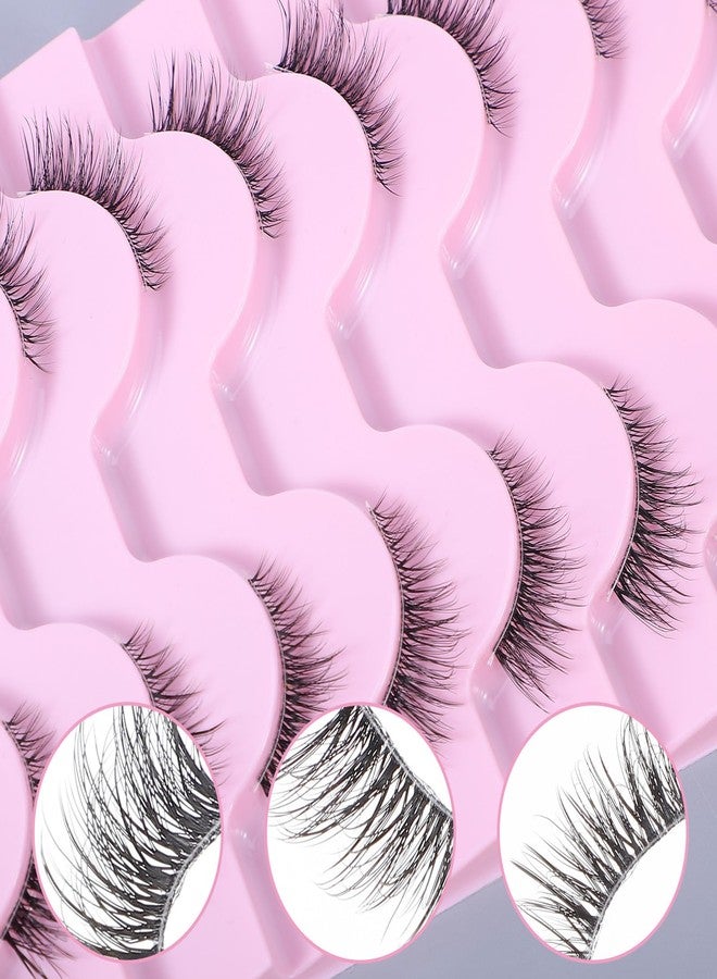 KFHENSOMR 10 Pairs Cat Eyelash, Half Eyelashes Faux Mink Eyelashes, Natural Fluffy Eyelash, Thin Clear Band Lashes for Beginners Daily Makeup (7-15mm) - Image 4