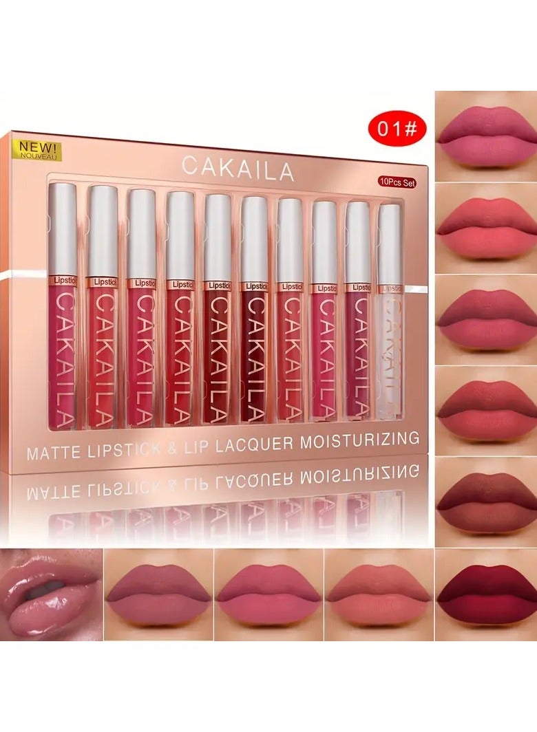 CAKAILA 10pcs Matte Lip Gloss Lipstick Set, Long-Lasting Waterproof Non-Stick Cup, Non-Fade Liquid Velvet, Red Shades, All Skin Types, Adult Use, Matte Finish, Beauty Personal Care - Image 1