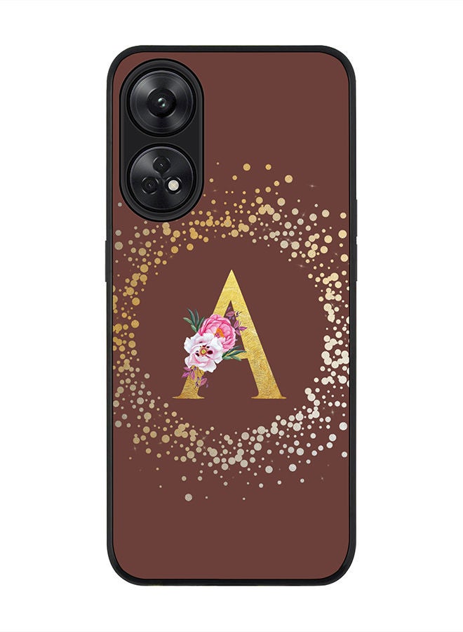 Stylizedd Rugged Black edge case for Reno 8T 4G Slim fit Soft Case Flexible Rubber Edges Anti Drop TPU Gel Thin Cover - Custom Monogram Initial Letter Floral Pattern Alphabet - A (Brown) - Image 1