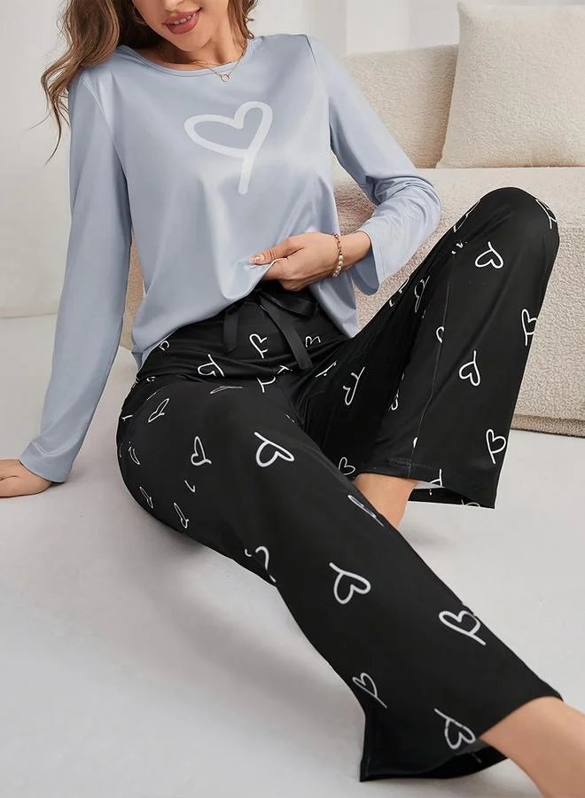 Take Two Take Two Heart Print Long Sleeve T-Shirt and Pyjama Set