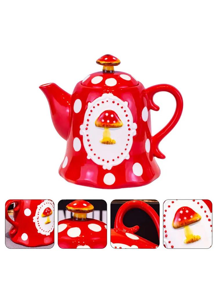 Mushroom Teapot: 0.91-Liter Red Ceramic - Durable Heat-Resistant Functional Teapot for Home Kitchen, Beverage Brewing, Multiple Guests & Decorative Use - Image 3