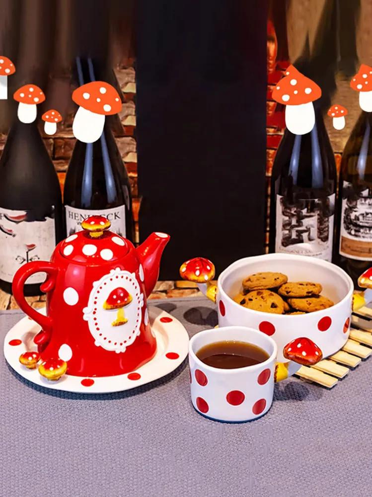 Mushroom Teapot: 0.91-Liter Red Ceramic - Durable Heat-Resistant Functional Teapot for Home Kitchen, Beverage Brewing, Multiple Guests & Decorative Use - Image 2