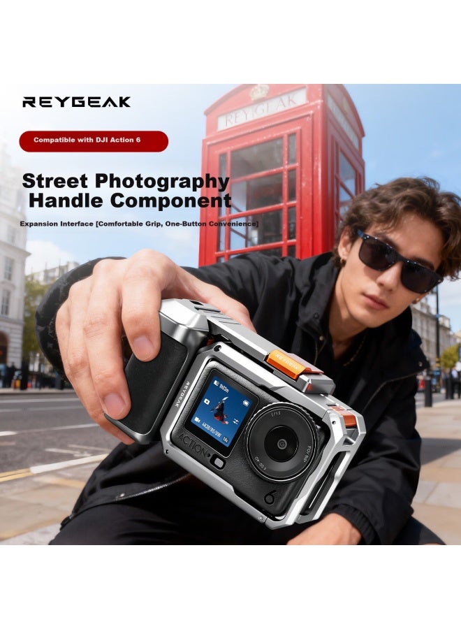 Reygeak Compatible Dji Action 6 Street Photography Handle Ultra-light Rabbit Cage Metal Frame Shooting Expansion Anti-drop Street Photography Kit - Image 1