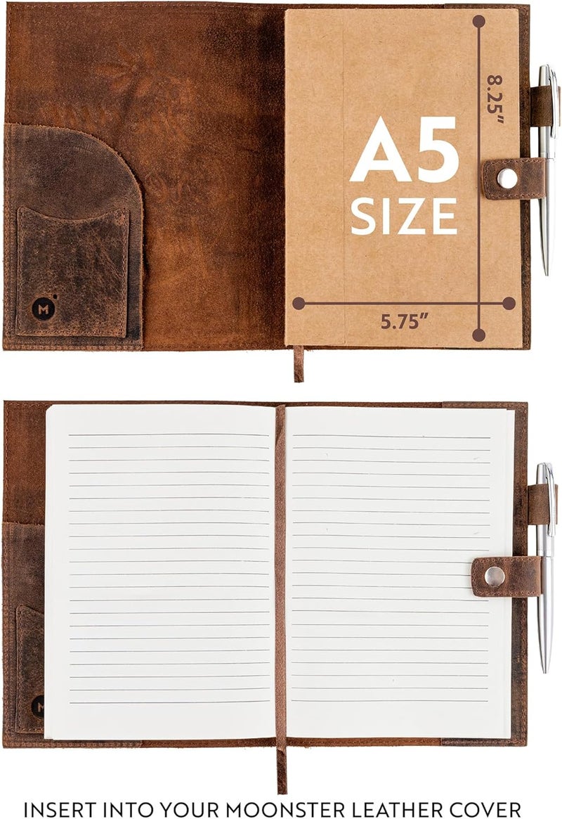 Moonster Lined Paper Refill Notebooks for Refillable Leather Journal – Eco Friendly Acid-Free & Tree-Free Recycled Cotton Sheets A5 Ruled Notepad 8.25 x 5.75 Inches w/ 160 Soft Pages & Bookmark - Image 3