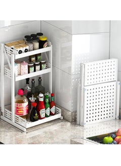 TYCOM Pull Out Spice Rack Organizer For Countertop and Cabinet Standing Shelf Jars Storage Holder Foldable Seasoning Shelf Organizer for Kitchen Storage 3 Layer White.  - Image 1