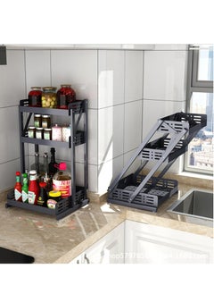 TYCOM Pull Out Spice Rack Organizer For Countertop and Cabinet Standing Shelf Jars Storage Holder Foldable Seasoning Shelf Organizer for Kitchen Storage 3 Layer White.  - Image 4