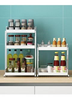 TYCOM Pull Out Spice Rack Organizer For Countertop and Cabinet Standing Shelf Jars Storage Holder Foldable Seasoning Shelf Organizer for Kitchen Storage 3 Layer White.  - Image 3