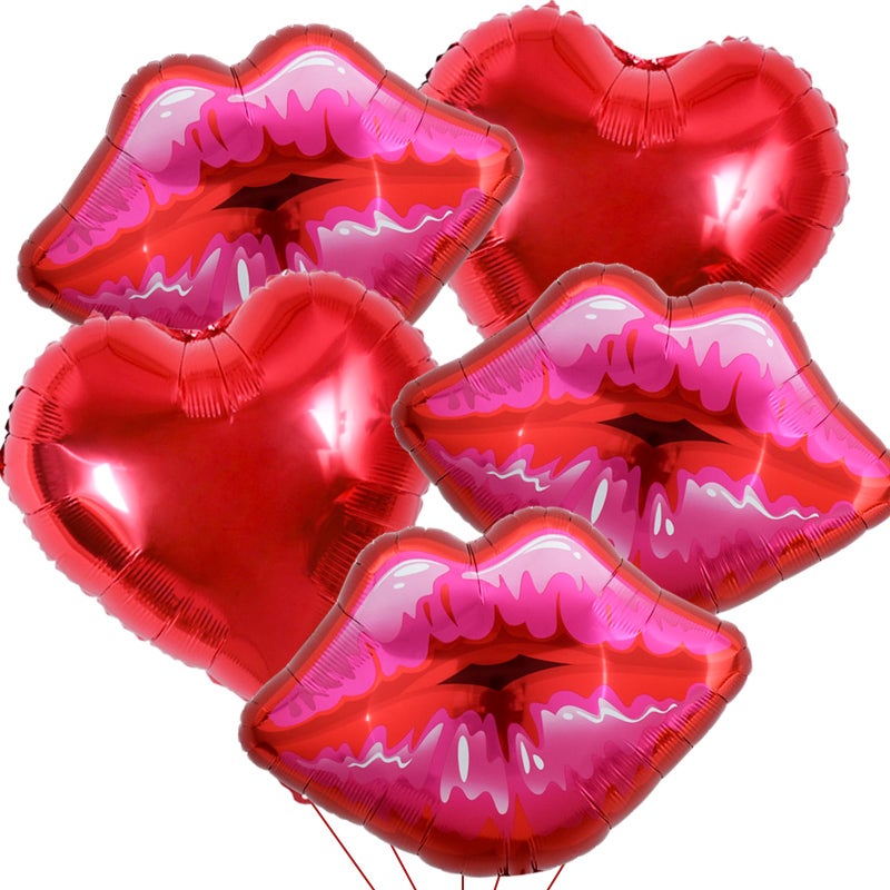 Vuzvuv 5 Packs of Large Pink Huge Red Lips Balloons Heart Ballons for Makeup Themed Party Anniversary Decor, Kiss The Miss Goodbye(30 Inch) - Image 1