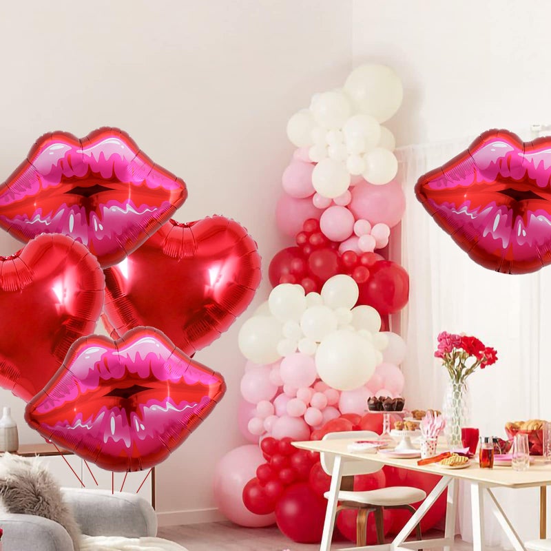 Vuzvuv 5 Packs of Large Pink Huge Red Lips Balloons Heart Ballons for Makeup Themed Party Anniversary Decor, Kiss The Miss Goodbye(30 Inch) - Image 4