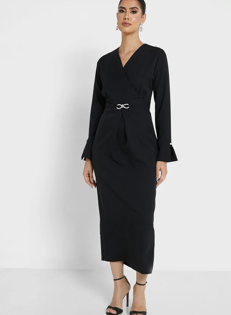 Khizana Surplice Neck Shift Dress