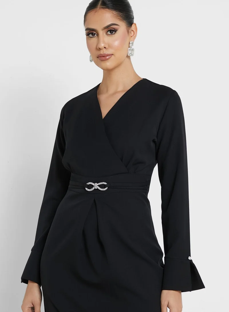 Khizana Surplice Neck Shift Dress