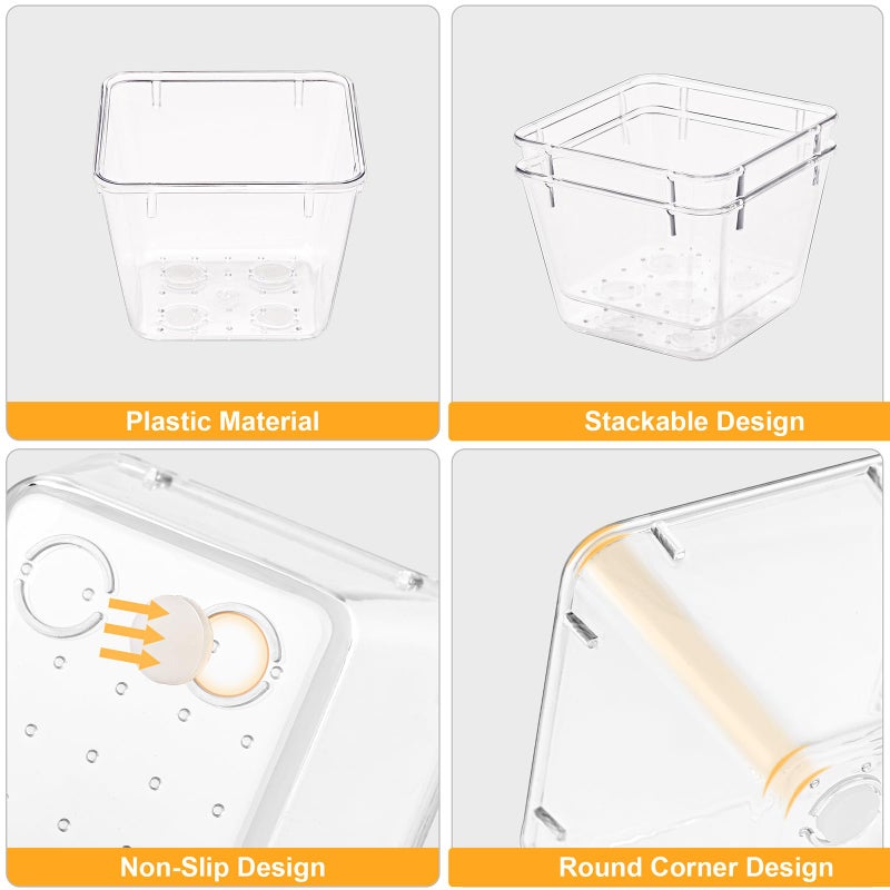 سمارت تايك منظم أدراج سمارتيك مكون من 13 قطعة مع وسادات سيليكون مانعة للانزلاق، صواني تنظيم أدراج مكتبية بخمسة أحجام، صينية تخزين للمكياج والمجوهرات والأواني في غرفة النوم أو خزانة الملابس أو المكتب أو المطبخ، شفاف - Image 5