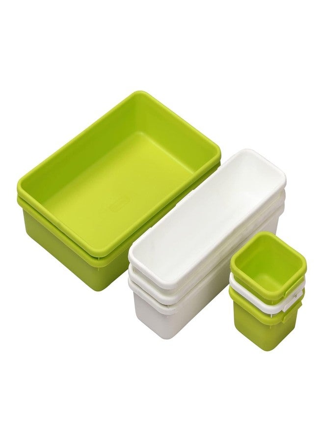 divinezon Interlocking Drawer Organizer Storage Rack Cutlery & Desk Storage for Household, Kitchen & Office | White/Green | Set of 08 - Image 3
