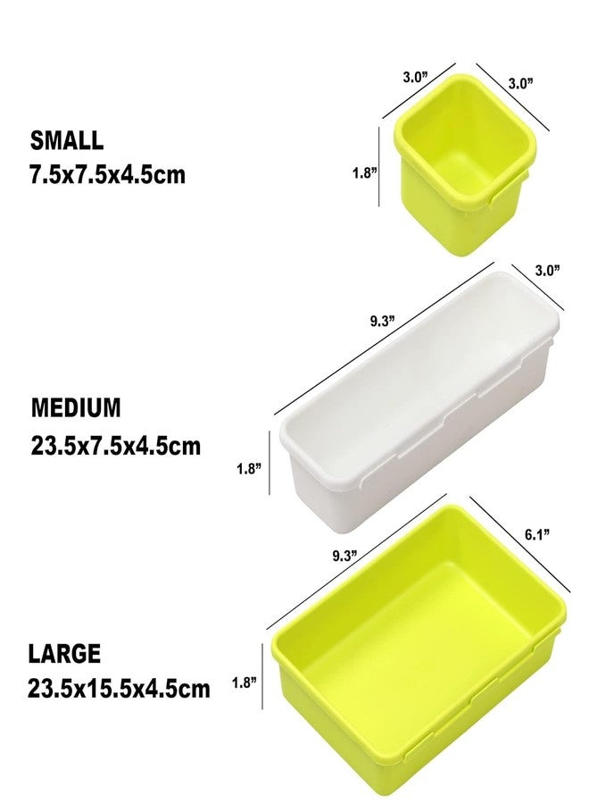 divinezon Interlocking Drawer Organizer Storage Rack Cutlery & Desk Storage for Household, Kitchen & Office | White/Green | Set of 08 - Image 2