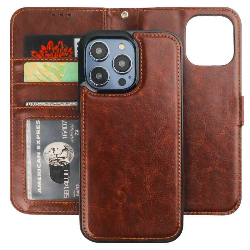 Bocasal Detachable Wallet Case for iPhone 14 Pro Max RFID Blocking Card Slots Holder Premium PU Leather Magnetic Kickstand Shockproof Wrist Strap Removable Flip Protective Cover 5G 6.7 inch (Brown) - Image 1