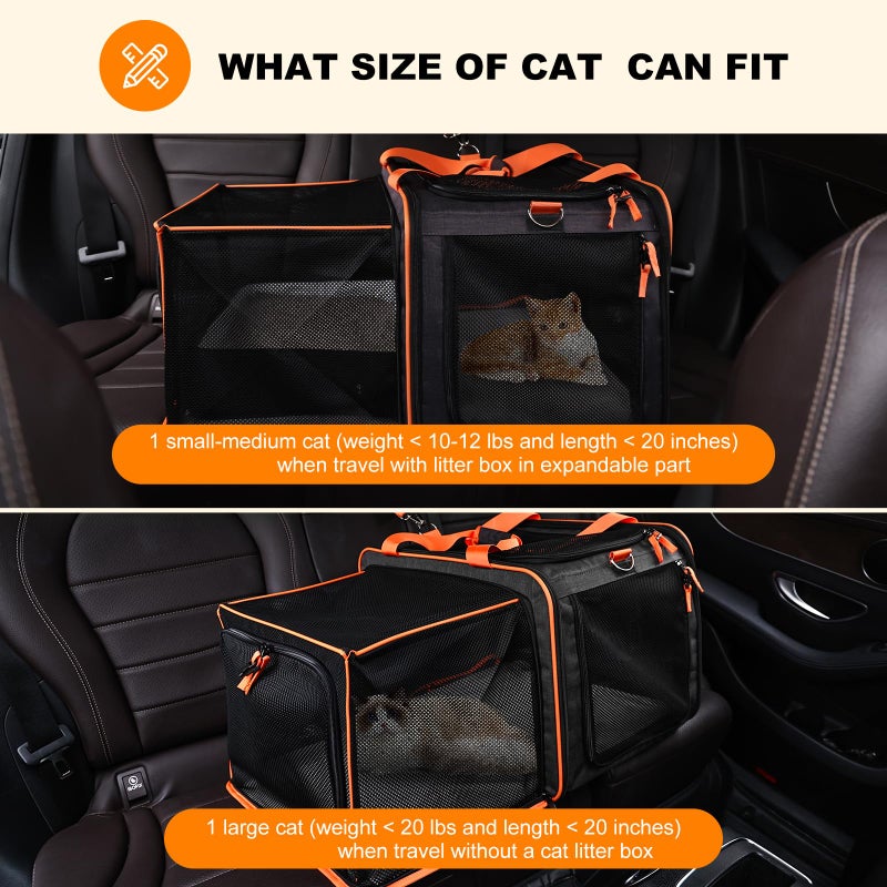 Pidipiti 20 x 14 x 14 Expandable car Travel Carrier for 1 Small-Medium cat,with a Portable Leakproof Litter Box - Image 3