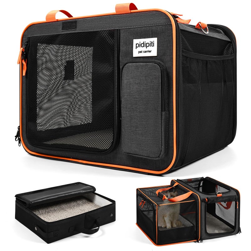 Pidipiti 20 x 14 x 14 Expandable car Travel Carrier for 1 Small-Medium cat,with a Portable Leakproof Litter Box - Image 1