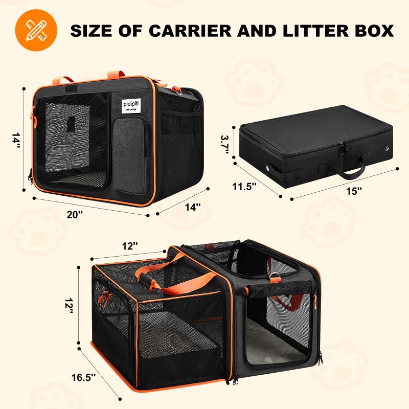 Pidipiti 20 x 14 x 14 Expandable car Travel Carrier for 1 Small-Medium cat,with a Portable Leakproof Litter Box - Image 2