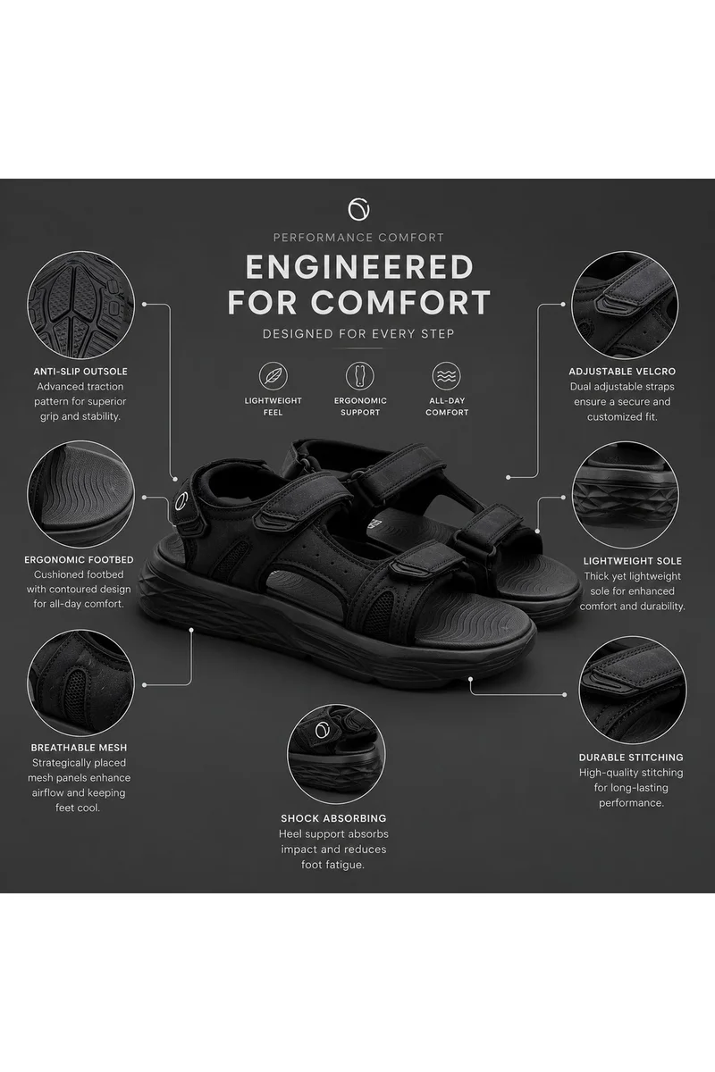 Feet First Men’s Sports Sandals with Adjustable Velcro Straps – Lightweight Comfort Outdoor Walking Sandals