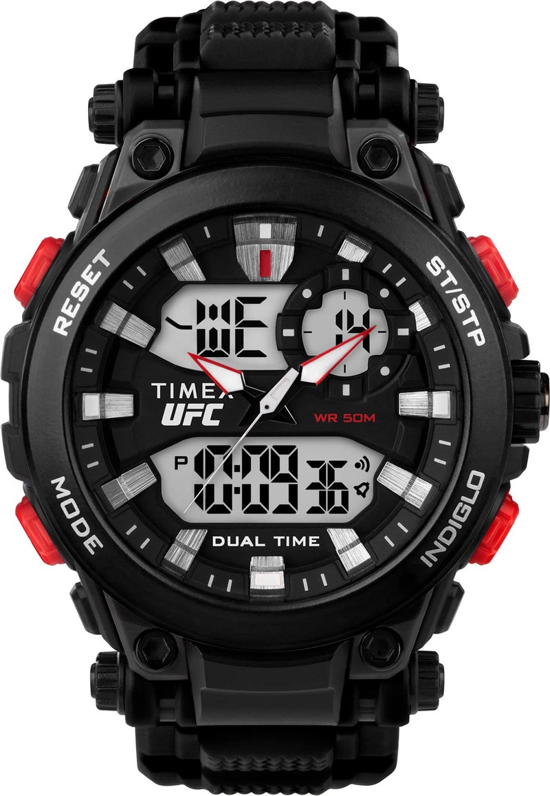 TIMEX ساعة تيمكس UFC للرجال 50 مم - حزام أسود قرص أسود علبة سوداء - Image 4