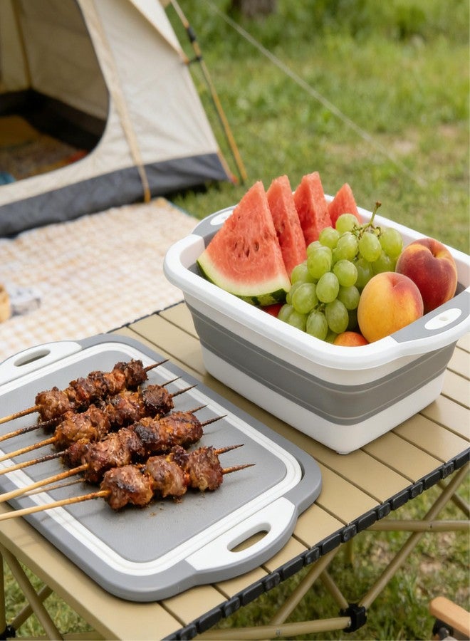 PargaDeco 3-in-1 Collapsible Cutting Boards,Portable BBQ Prep Tub with Lid, Foldable Tray Camping Sink Tub, 2.38Gal, Folds to 1.5" Thin, Space-Saving for Meat and Fruits in Kitchen RV Picnic BBQ Camping (Grey) - Image 5