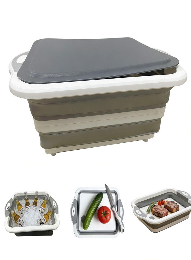 PargaDeco 3-in-1 Collapsible Cutting Boards,Portable BBQ Prep Tub with Lid, Foldable Tray Camping Sink Tub, 2.38Gal, Folds to 1.5" Thin, Space-Saving for Meat and Fruits in Kitchen RV Picnic BBQ Camping (Grey) - Image 1