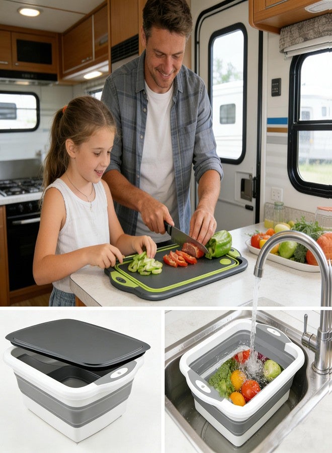 PargaDeco 3-in-1 Collapsible Cutting Boards,Portable BBQ Prep Tub with Lid, Foldable Tray Camping Sink Tub, 2.38Gal, Folds to 1.5" Thin, Space-Saving for Meat and Fruits in Kitchen RV Picnic BBQ Camping (Grey) - Image 3