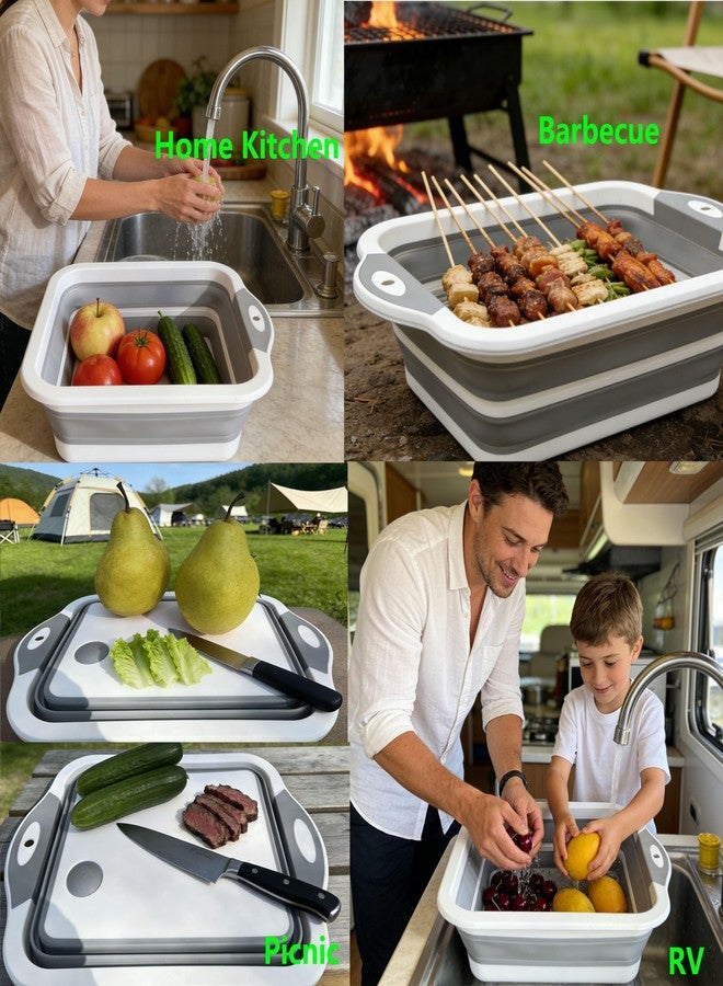 PargaDeco 3-in-1 Collapsible Cutting Boards,Portable BBQ Prep Tub with Lid, Foldable Tray Camping Sink Tub, 2.38Gal, Folds to 1.5" Thin, Space-Saving for Meat and Fruits in Kitchen RV Picnic BBQ Camping (Grey) - Image 2